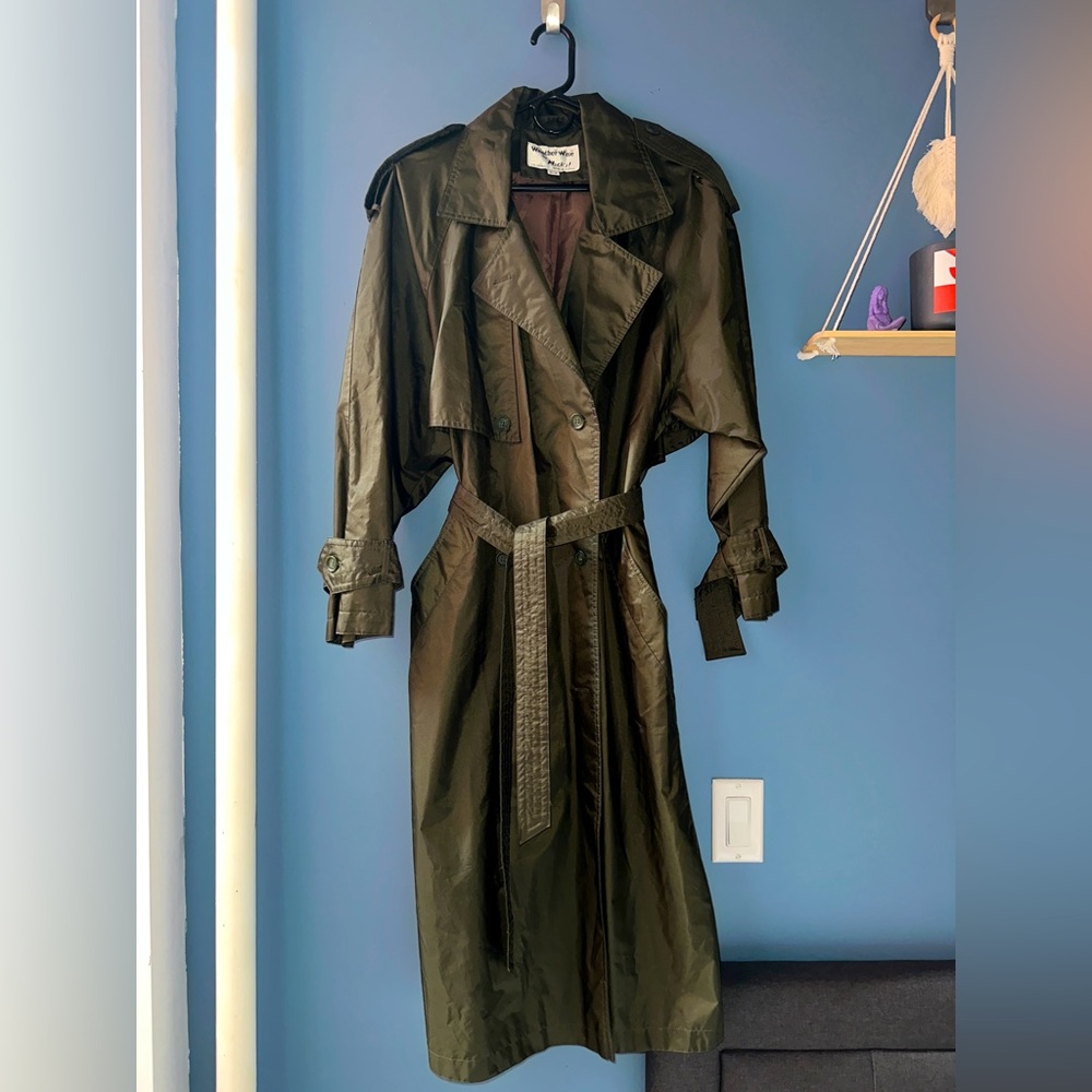 vintage trench coat women long green oversized 
perfect condition